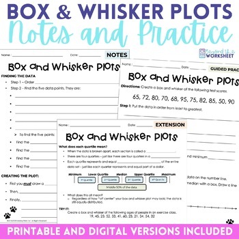 Preview of Box and Whisker Plots | Data Analysis Math Notes and Practice