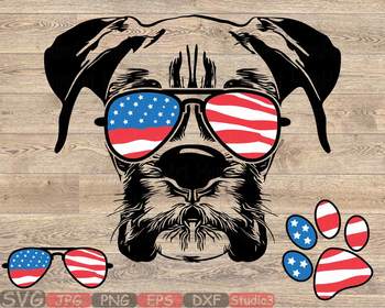 Boxer Dog Usa Flag Glasses Paw Silhouette Svg Puppy Merica Patriotic 868s