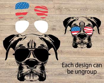 Download Boxer Dog Usa Flag Glasses Paw Silhouette Svg Puppy Merica Patriotic 868s