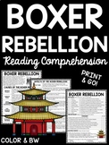 Boxer Rebellion in China Reading Comprehension Worksheet I