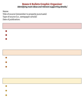 Preview of Boxes & Bullets Graphic Organizer