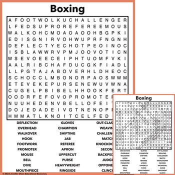 Boxing Word Search by Jennifer Olson Educational Resources | TPT