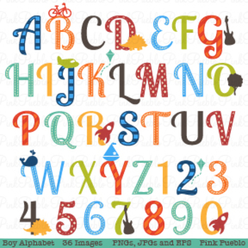 Boy Alphabet Letters Clipart and Vectors - Uppercase by PinkPueblo