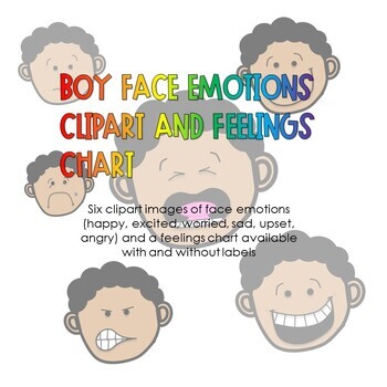 Preview of Boy Face Emotions Clipart and Feelings Chart - tan skin short black hair