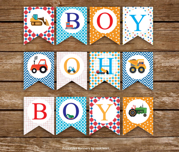 Preview of Boy Oh Boy banner, Construction banner, baby shower banner, Tractor Birthday