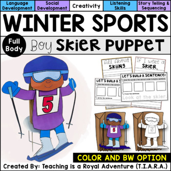 Preview of Boy Skier Craft | Winter Sports Paper Bag Puppet Template and Writing Activity