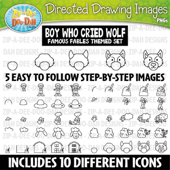Preview of Boy Who Cried Wolf Storybook Directed Drawing Images Clipart Set