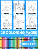 Boys Fun Coloring Pages: Dinosaurs, Robots, Dragons, Ninja