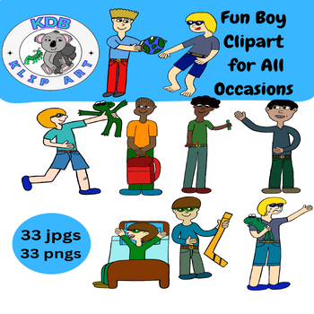 Preview of Boys in Action Clipart for Creating Class Projects or Commercial Product Games