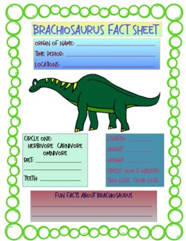 Preview of Brachiosaurus Dinosaur Fact Worksheet