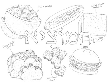 Preview of Brachos Coloring Sheets - Hamotzi (Hebrew Version)