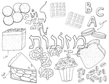 Preview of Brachos Coloring Sheets - Mezonos (Hebrew Version) - Bracha Activity (Mezonot)