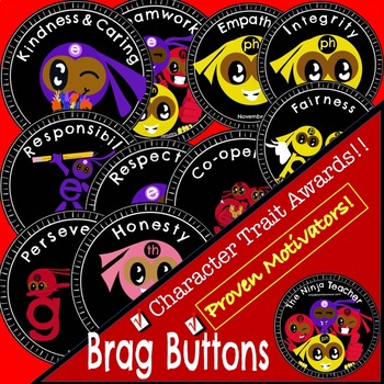 Preview of Brag Buttons - Character Traits