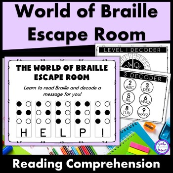 Preview of Braille Escape Room ELA Close Reading Helen Keller Louis Braille Biographies