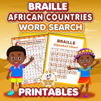 Preview of Braille (Printed, Not Raised ) African Countries Word Search Puzzles Activities