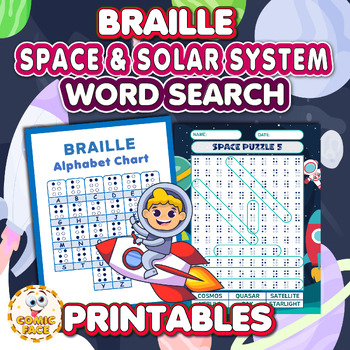 Preview of Braille (Printed, Not Raised ) Space and Solar System Word Search Puzzles