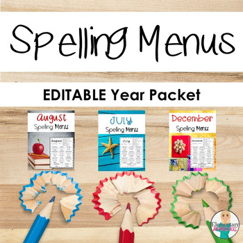 Preview of Spelling Homework Menu - Editable Year Packet