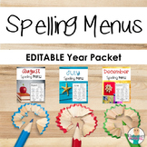 Spelling Homework Menu - Editable Year Packet