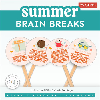 Preview of Brain Break Activities, Summer Brain Break Printable Cards, Movement Break Cards