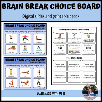 Brain Break Choice Board Slides and Printable Cards by Math Magic with Ms H