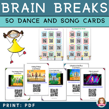 Preview of Brain Break Cards | Brain Break Dance Cards | Brain Break Activities | QR codes