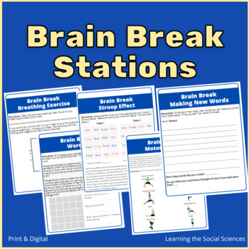 Preview of Brain Break Station Activity: Print & Digital - Learn About the Brain Too!