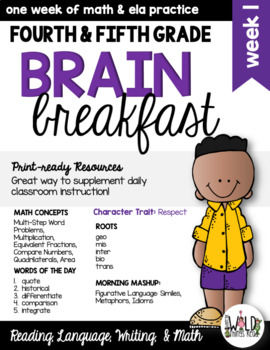 Preview of Brain Breakfast SET ONE Week 1: Math & ELA Morning Work: Grades 3-5