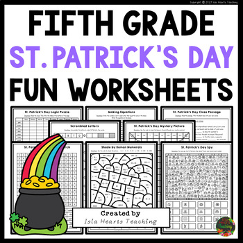 Preview of 5th Grade St Patrick's Day Fun Packet Early Fast Finishers Worksheets Activities
