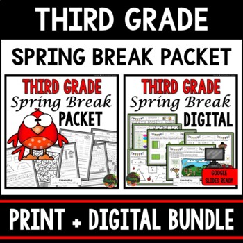 Preview of Third Grade Spring Break Homework Packet - Print & Digital - Distance Learning
