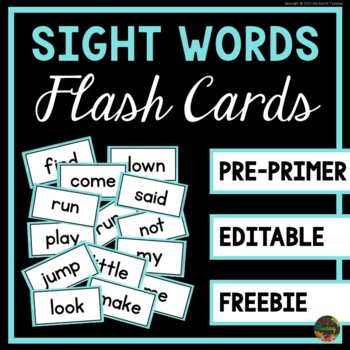 Preview of Free Sight Words Flash Cards - Pre-Primer List (Editable)
