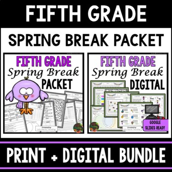 Preview of Fifth Grade Spring Break Homework Packet - Print & Digital - Distance Learning