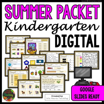 Preview of Kindergarten Summer Break Packet - Fun Digital Homework Review - Google Slides