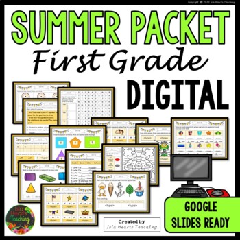 Preview of First Grade Summer Break Packet - Fun Digital Homework Review - Google Slides