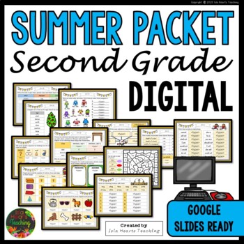 Preview of Second Grade Summer Break Packet - Fun Digital Homework Review - Google Slides