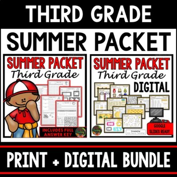 Preview of 3rd Grade Summer Break Homework Packet Review Practice Pages - Distance Learning
