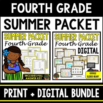 Preview of 4th Grade Summer Break Homework Packet Review Practice Pages - Distance Learning