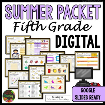 Preview of Fifth Grade Summer Break Packet - Fun Digital Homework Review - Google Slides