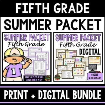 Preview of 5th Grade Summer Break Homework Packet Review Practice Pages - Distance Learning
