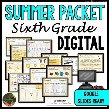 Preview of Sixth Grade Summer Break Packet - Fun Digital Homework Review - Middle School