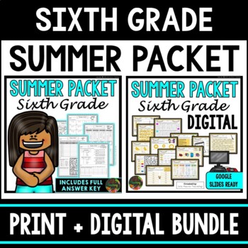 Preview of 6th Grade Summer Break Homework Packet Review Practice Pages - Distance Learning