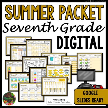 Preview of Seventh Grade Summer Break Packet - Fun Digital Homework Review - Middle School