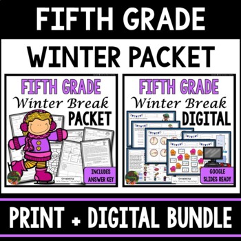Preview of Fifth Grade Winter Break Homework Packet - Print & Digital - Snow Day Packet