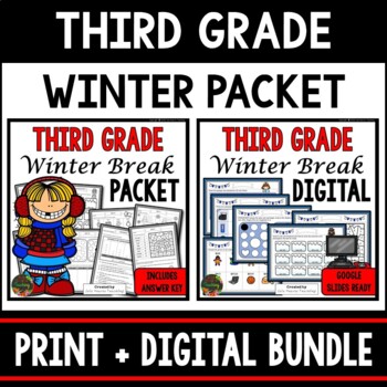 Preview of Third Grade Winter Break Homework Packet - Print & Digital - Snow Day Packet