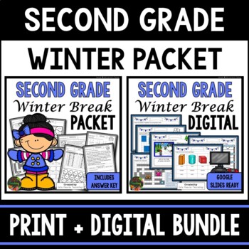 Preview of Second Grade Winter Break Homework Packet - Print & Digital - Snow Day Packet