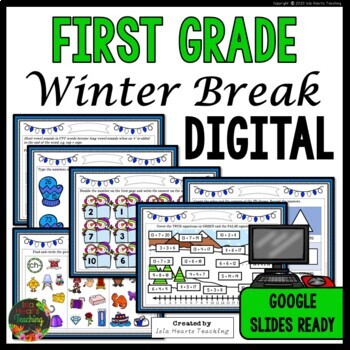 Preview of First Grade Winter Break Packet - Digital - Google Slides - Snow Day Homework