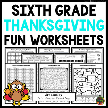 Preview of 6th Grade Thanksgiving Packet Fun Early Finishers Puzzles Worksheets Activities