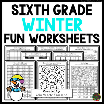 Preview of 6th Grade Winter Packet Fun Early Fast Finishers Puzzles Worksheets & Activities