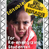 Brain Breaks Editable | Brain Break Cards | Movement Activity