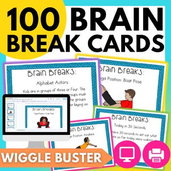 Preview of 100 Brain Break Task Cards for the ENTIRE YEAR Movement Break Cards Class Yoga