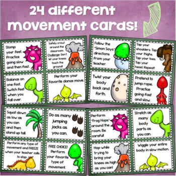Brain Breaks Movement Cards Dinosaur Dino Theme by Cameron Brazelton